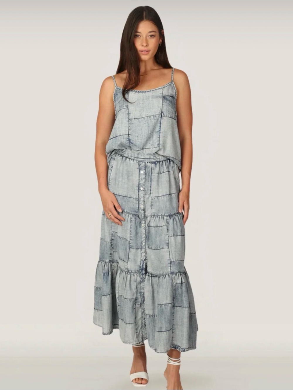 Dylan Denim Patchwork Mae Skirt Tencel Size Small EUC